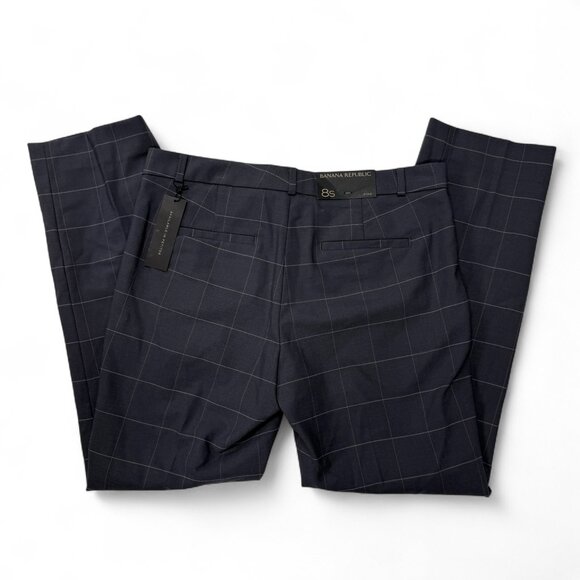 Banana Republic Ryan Wool Pants Women 8 Short Mid Rise Slim Straight Gray Check - Picture 11 of 12